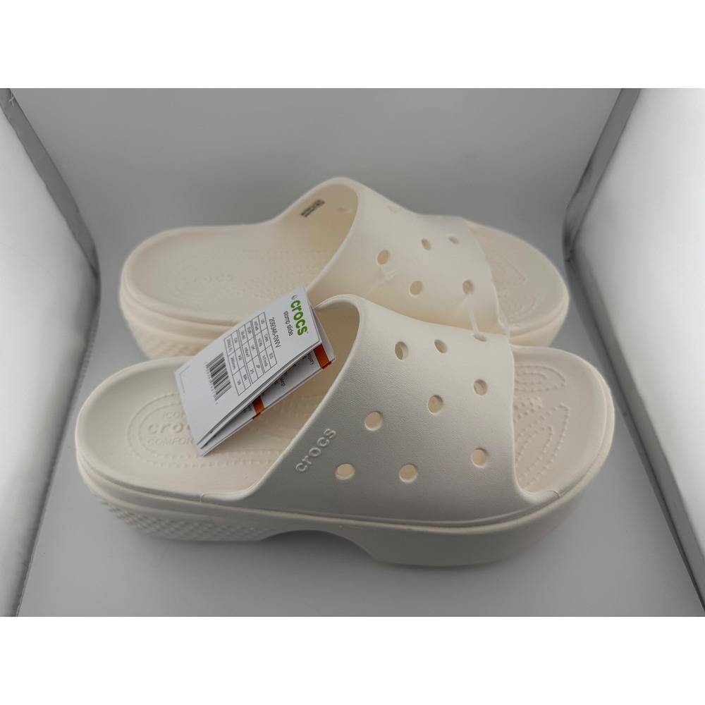 Crocs Stomp Slide‎ White Bone Platform Sandals Mens 7 Womens 9 209346-0WV NEW